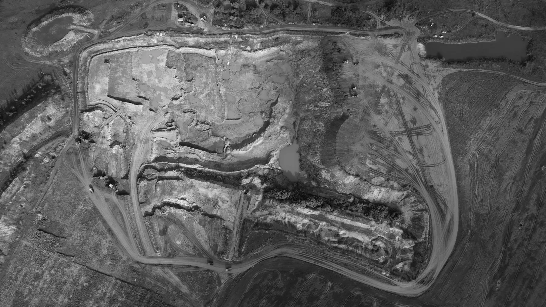 Aerial view of a large rock quarry